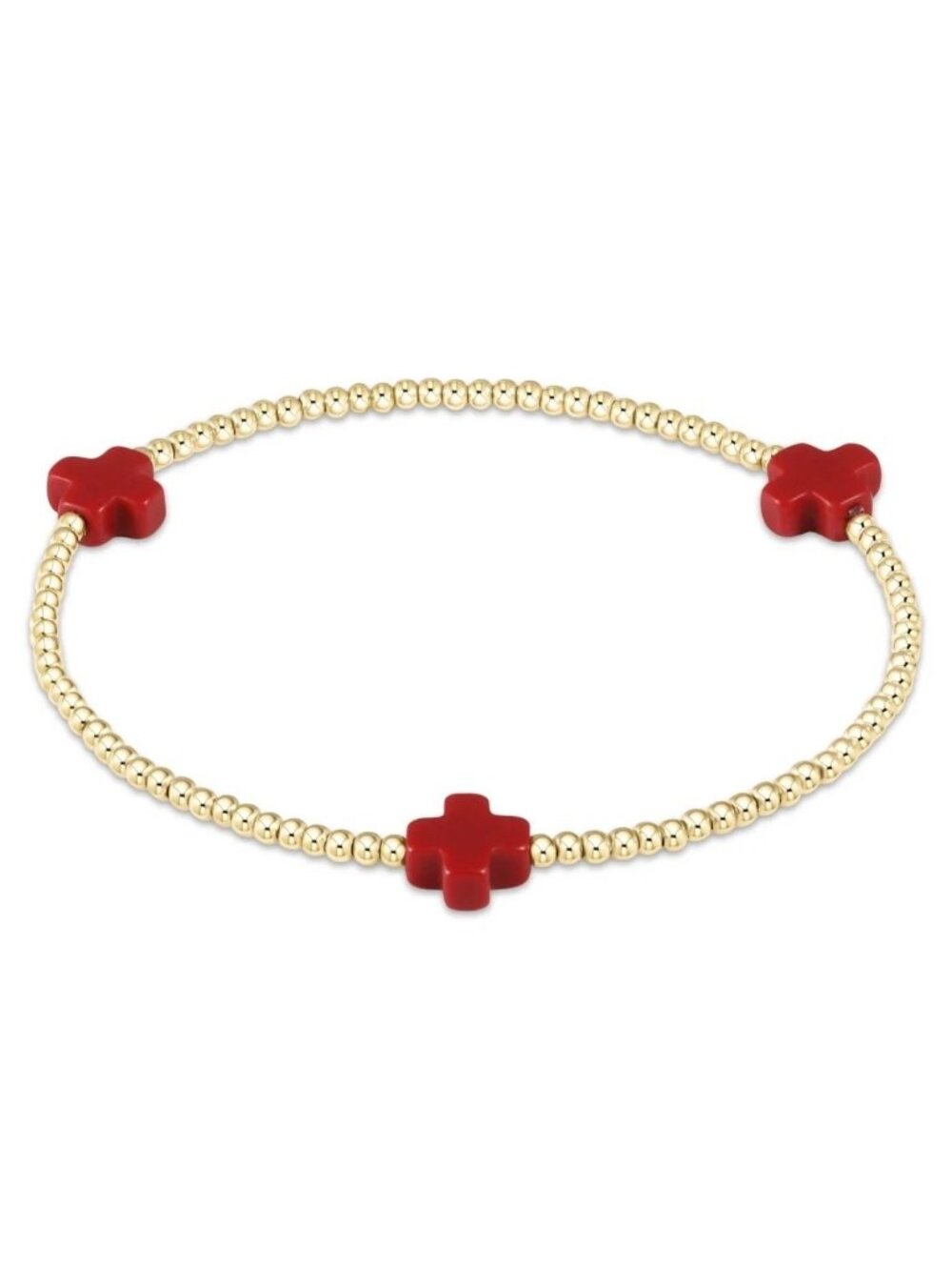 New Enewton Red Signature Cross 14kt Gold-filled 3mm Bead Bracelet